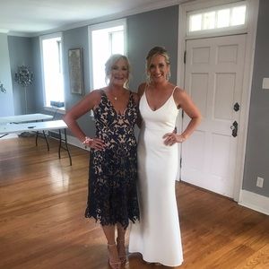 Gorgeous gown with blush lining & sheer overlay! Beading is extraordinary!